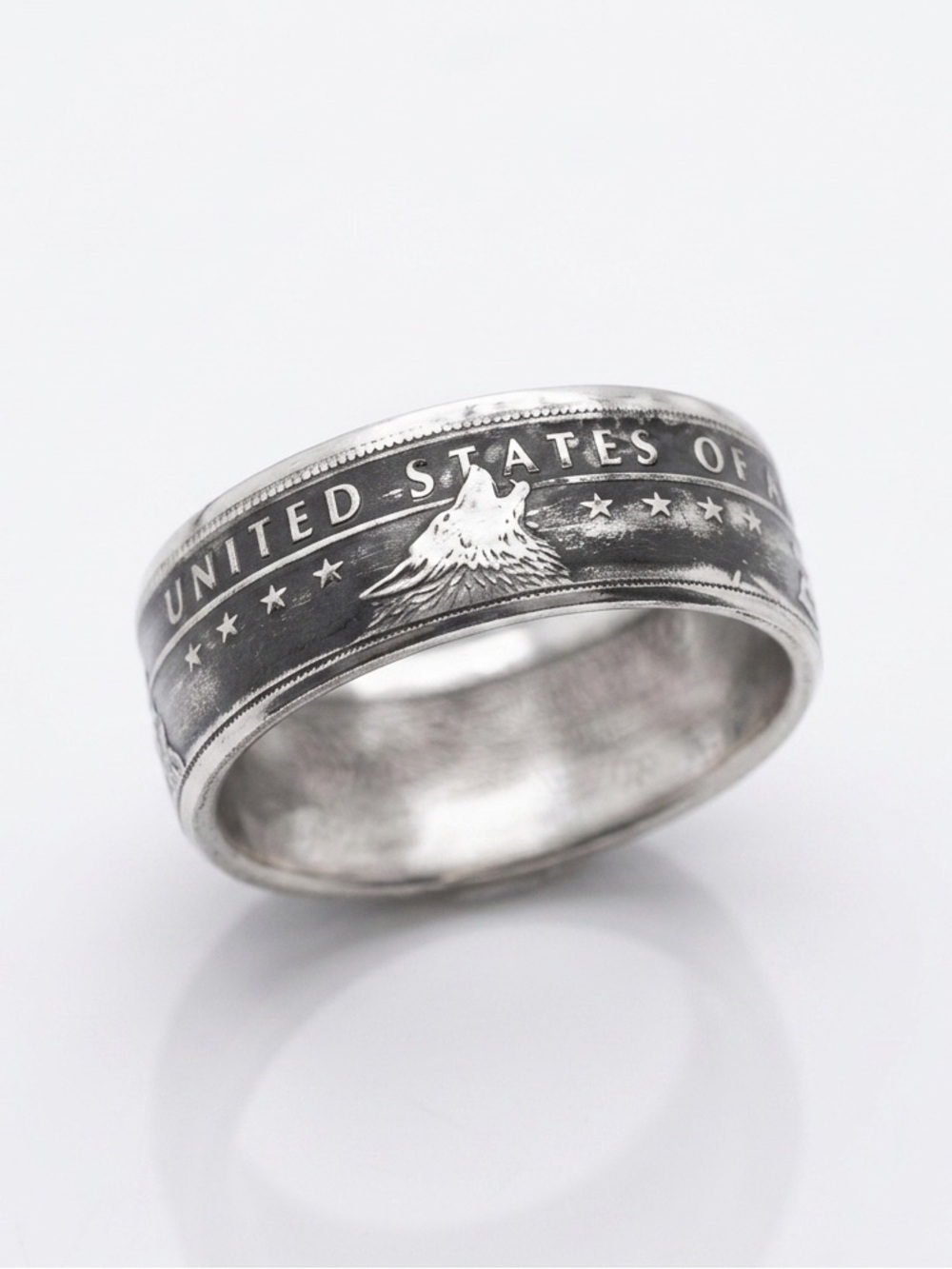 Sterling-Style Eagle Coin Band Ring - Silver